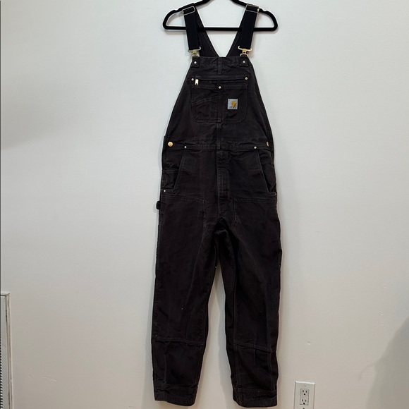 Carhartt Men’s Duck Bibs Coveralls Brown Double Knee Workwear Size 36x32 - Picture 1 of 4